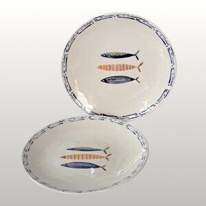X2 Papart Seramik Fish Dinner Plate Ceramic 11” Hand Painted in Turkey Blue -